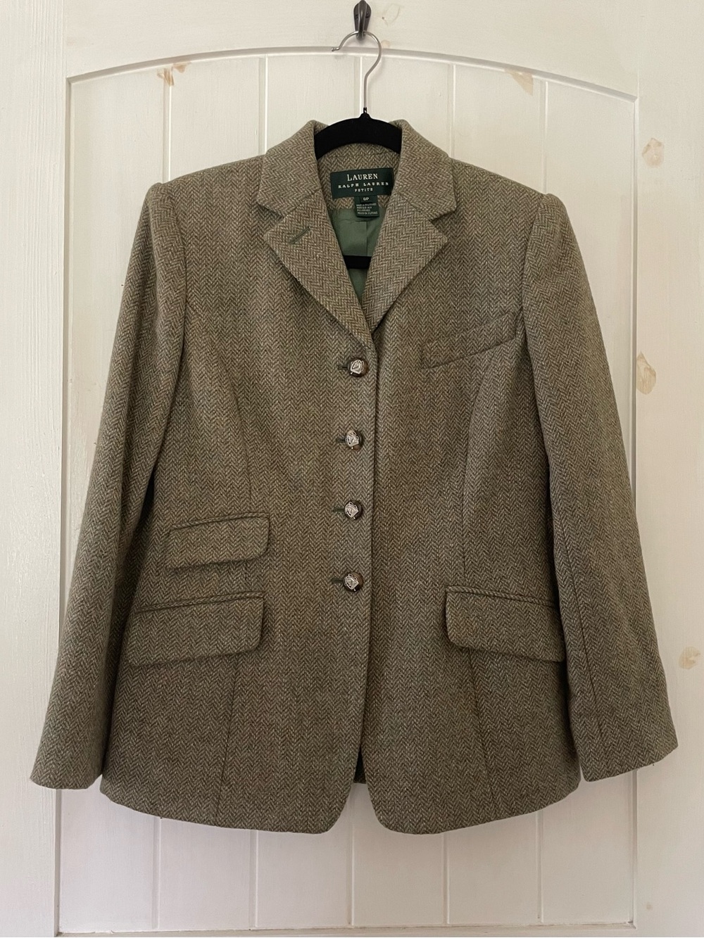 Lauren Ralph Lauren Tweed Herringbone Blazer in Olive Brown